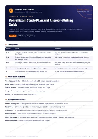First page of the free Board Exam Study Plan and Answer-Writing Guide PDF