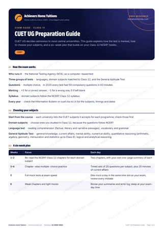 First page of the free CUET UG Preparation Guide PDF