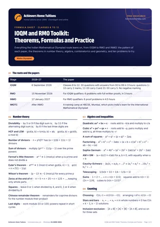 First page of the free IOQM and RMO Toolkit: Theorems, Formulas and Practice PDF