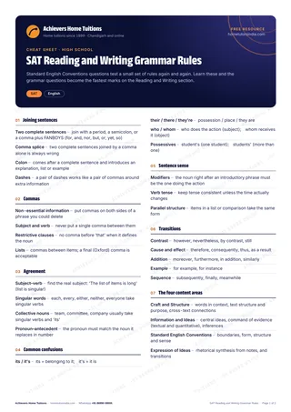 First page of the free SAT Reading and Writing Grammar Rules PDF